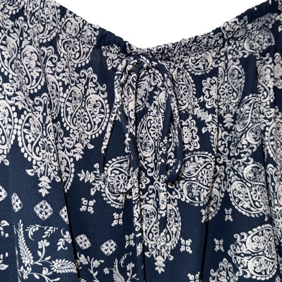 Altere’d State Paisley Wide Sleeves Off Shoulder Blue‎ White Crop Top - Picture 7 of 11